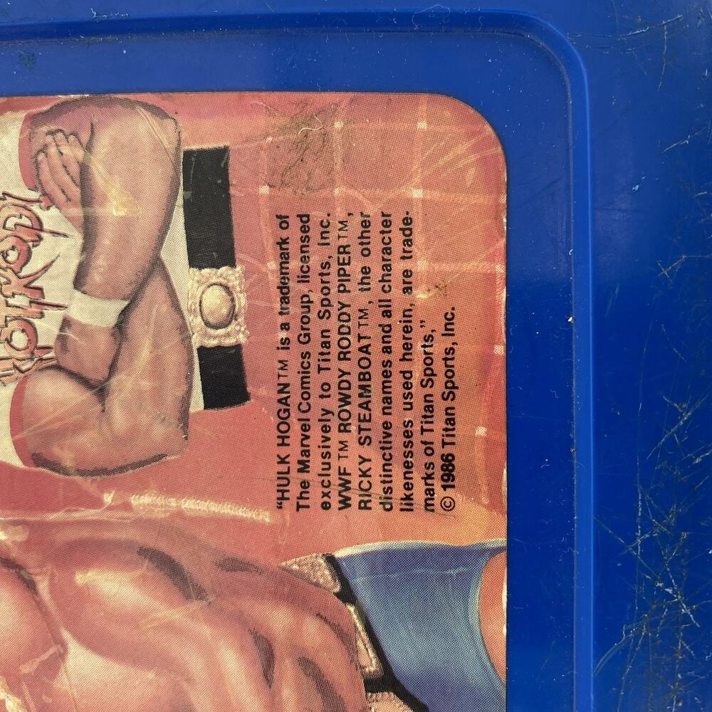 Vintage WWF Thermos Lunch Box Hulk Hogan Rowdy Roddy Piper 1986 Blue - Picture 6 of 6